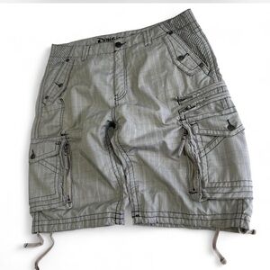 y2k Drawstring Cargo Shorts Distressed Striped 100% Cotton Utility Men Size 40